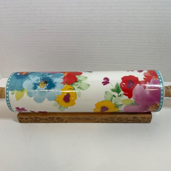 Floral Ceramic Rolling Pin With Wooden Handles & Stand By The Pioneer Woman - Picture 4 of 15